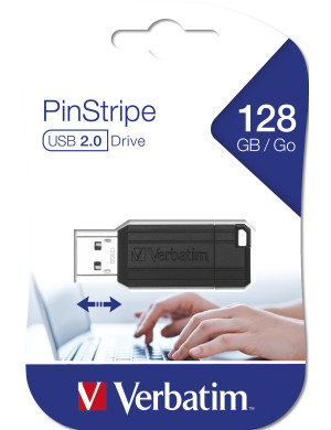 Memorie USB VERBATIM Flashdrive PinStripe, 128 GB, USB 2.0, Black