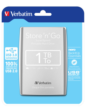HDD portabil VERBATIM Store 'n' Go 1 TB, USB 3.0, 2.5 inch, Argintiu