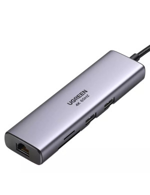 HUB UGREEN, USB Type-C/ 2 x USB 3.0/ HDMI (4K Ultra HD)/ RJ45/ SD/ TF, Gray