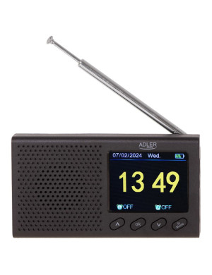 Radio FM portabil cu ceas ADLER AD1198, Bluetooth 5.0, 3W, Ecran LCD color de 2.4", Negru