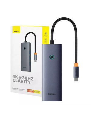 Hub USB BASEUS UltraJoy Series 5 in 1 USB Type-C la HDMI 4K, 3 x USB 3.0, 1 x PD, Grey