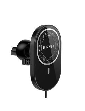 Suport auto BLITZWOLF BW-CW4 cu incarcare wireless Qi 15W, fixare pe grila de ventilatie, negru