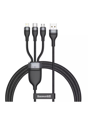Cablu de date 3-in-1 BASEUS Flash Series CA1T3-G1, USB - USB Type-C + microUSB + Lightning, 40W, 5A, 1.2 m, negru