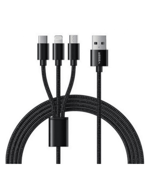 Cablu de date VEGER V303, USB Type-C + microUSB + Lightning la USB, 1.5 m, Negru