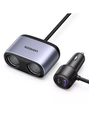 Incarcator auto UGREEN CD252, 2 prize pentru bricheta, 1 x USB, 1 x USB Type-C, 120W, gri